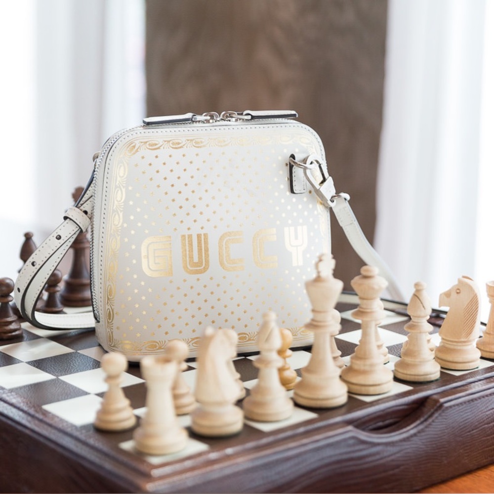 Gucci “Guccy” Sega Collection White Crossbody – Rare Gold Foil Stars 2018